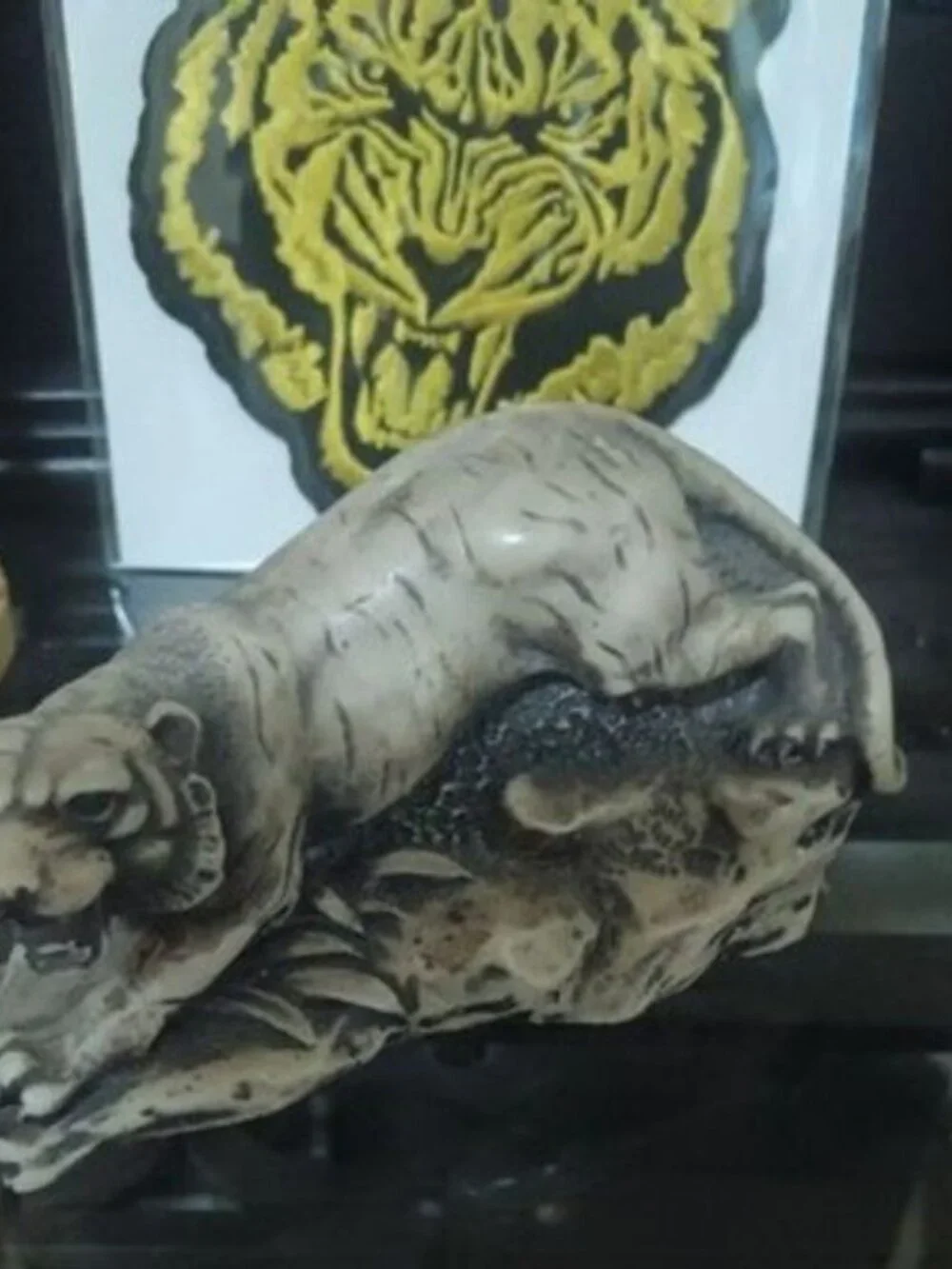 Vintage Resin Crouching Tiger Statue Small 4 Inch Figurine Shelf Desk Home Decor